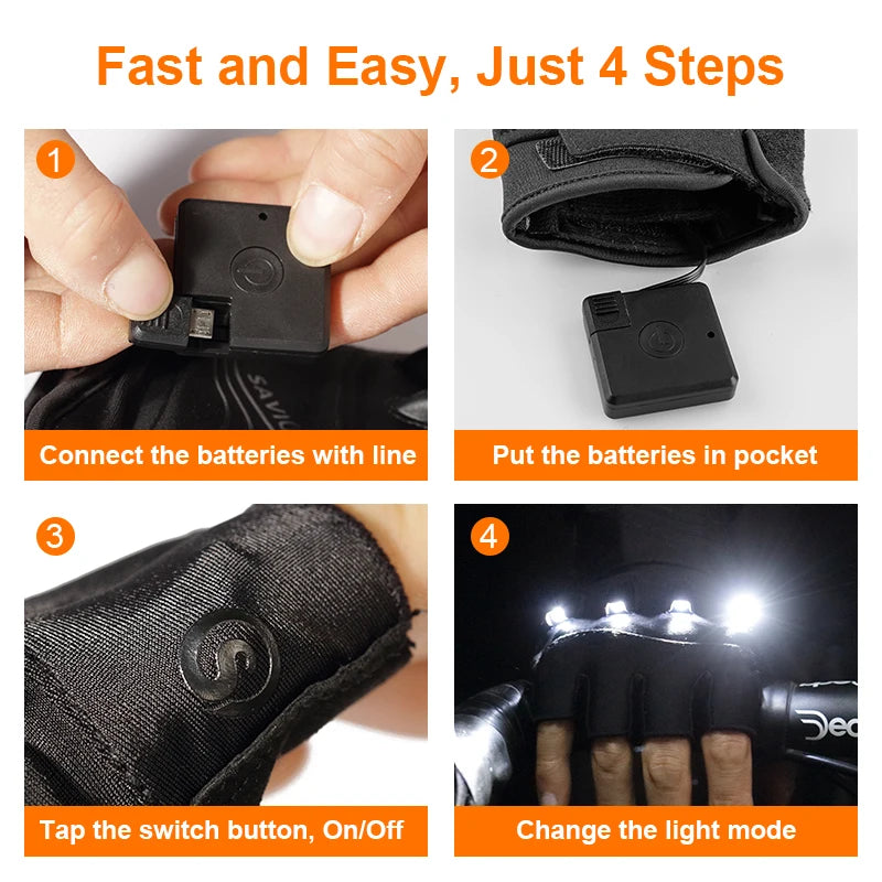 LED Gloves Mountain Hiking Cycling Fishing Outdoor Night Sports Anti Slip Lighting Touch Screen Half Finger Men Green