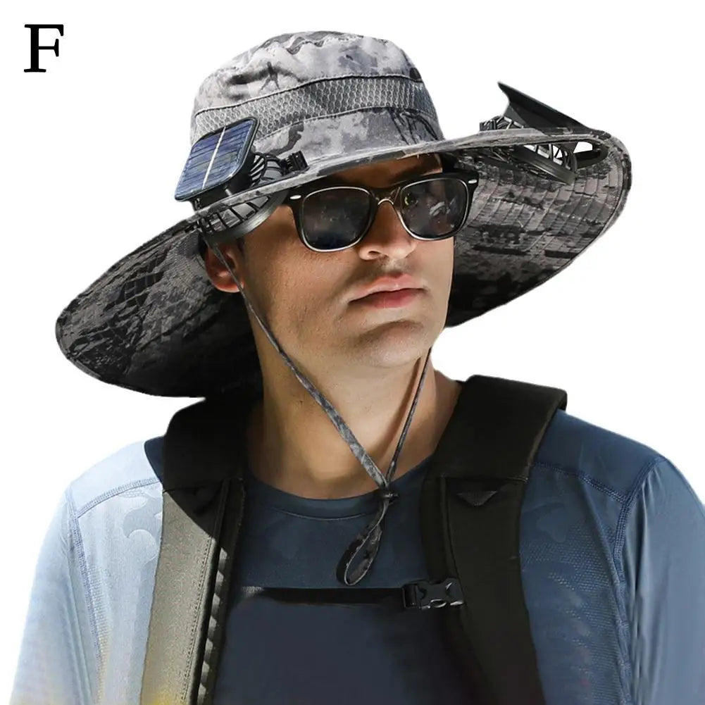 Outdoor Camping Fishing Hiking Sunscreen Fisherman Hat Solar Fan Cap Portable Solar Charging Cap with Fan Suitable