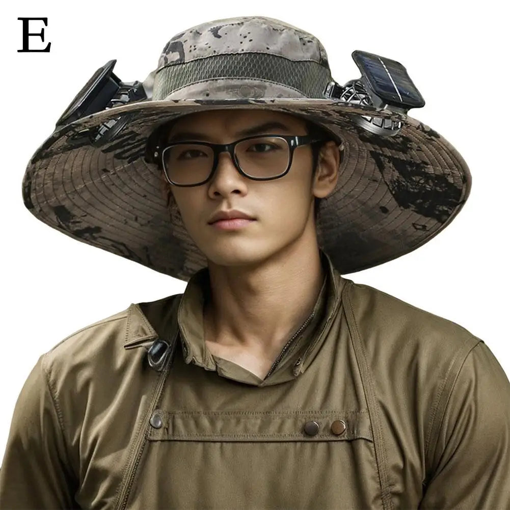 Outdoor Camping Fishing Hiking Sunscreen Fisherman Hat Solar Fan Cap Portable Solar Charging Cap with Fan Suitable