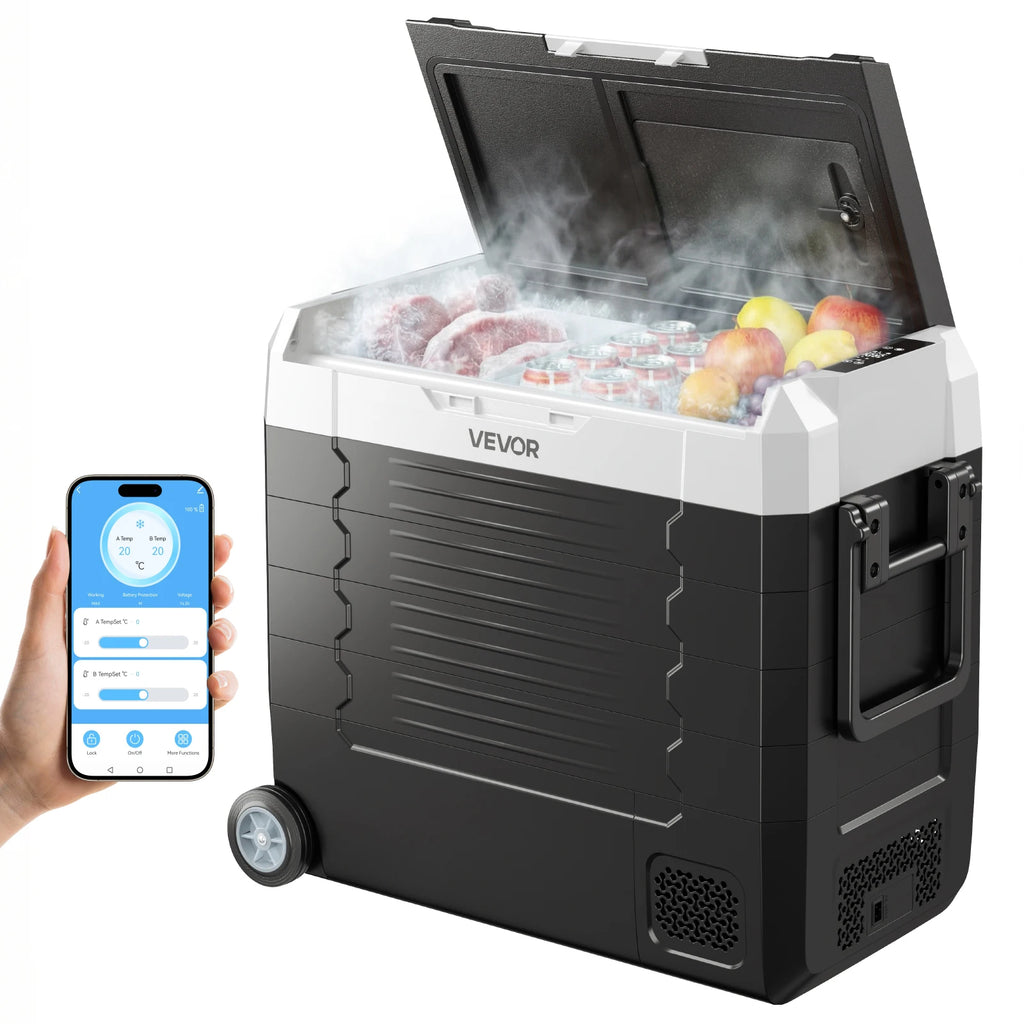 Portable Car Refrigerator, Mini Fridge With Freezer, With Built In Compressor Uses DC OR 110-240V, For Camping