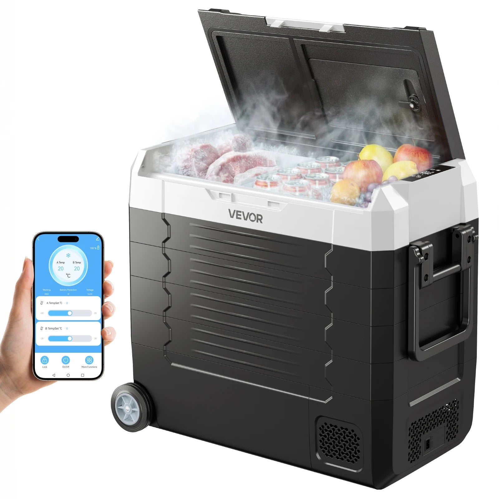 Portable Car Refrigerator, Mini Fridge With Freezer, With Built In Compressor Uses DC OR 110-240V, For Camping