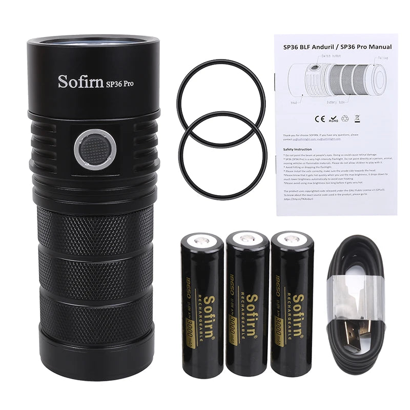 8000 Lumen Powerful LED Flashlight  With 4 SST40 USB C Rechargeable Batteries