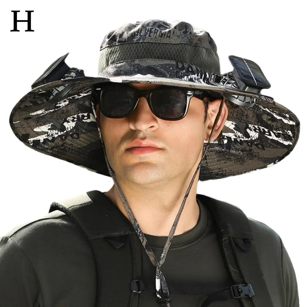 Outdoor Camping Fishing Hiking Sunscreen Fisherman Hat Solar Fan Cap Portable Solar Charging Cap with Fan Suitable