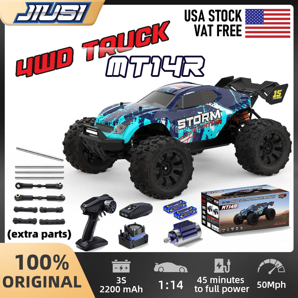 1/14 Scale Fast Brushless RC Truck 4X4 with 3S LiPo Battery-Includes 4 Spare Parts Kits LightBlue