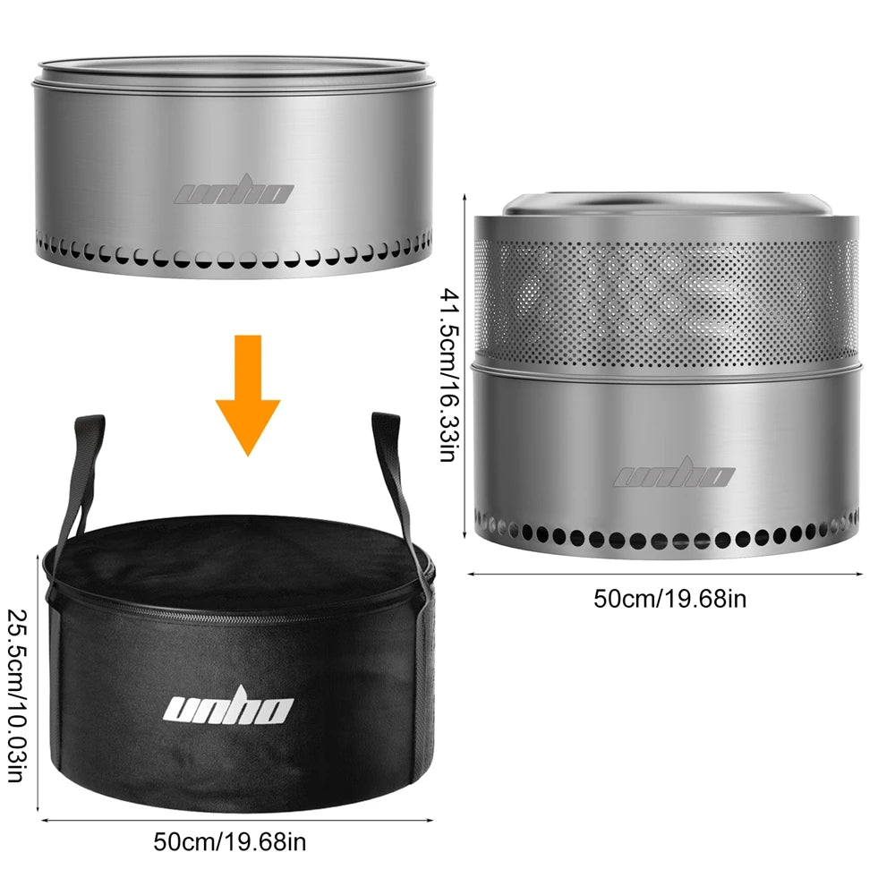 19 Inch Smokeless Fire Pit for Outdoor Wood Burning,  Portable 304 Stainless Steel Camping Stove , Perforated  Fireplace