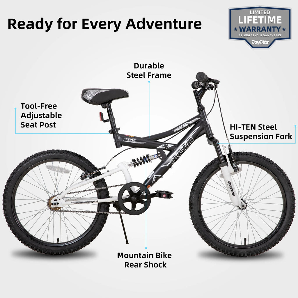 20 Inch Kids' Bike for Kids Ages 5-13 Years Old, Dual-Suspension Kids Mountain Bike