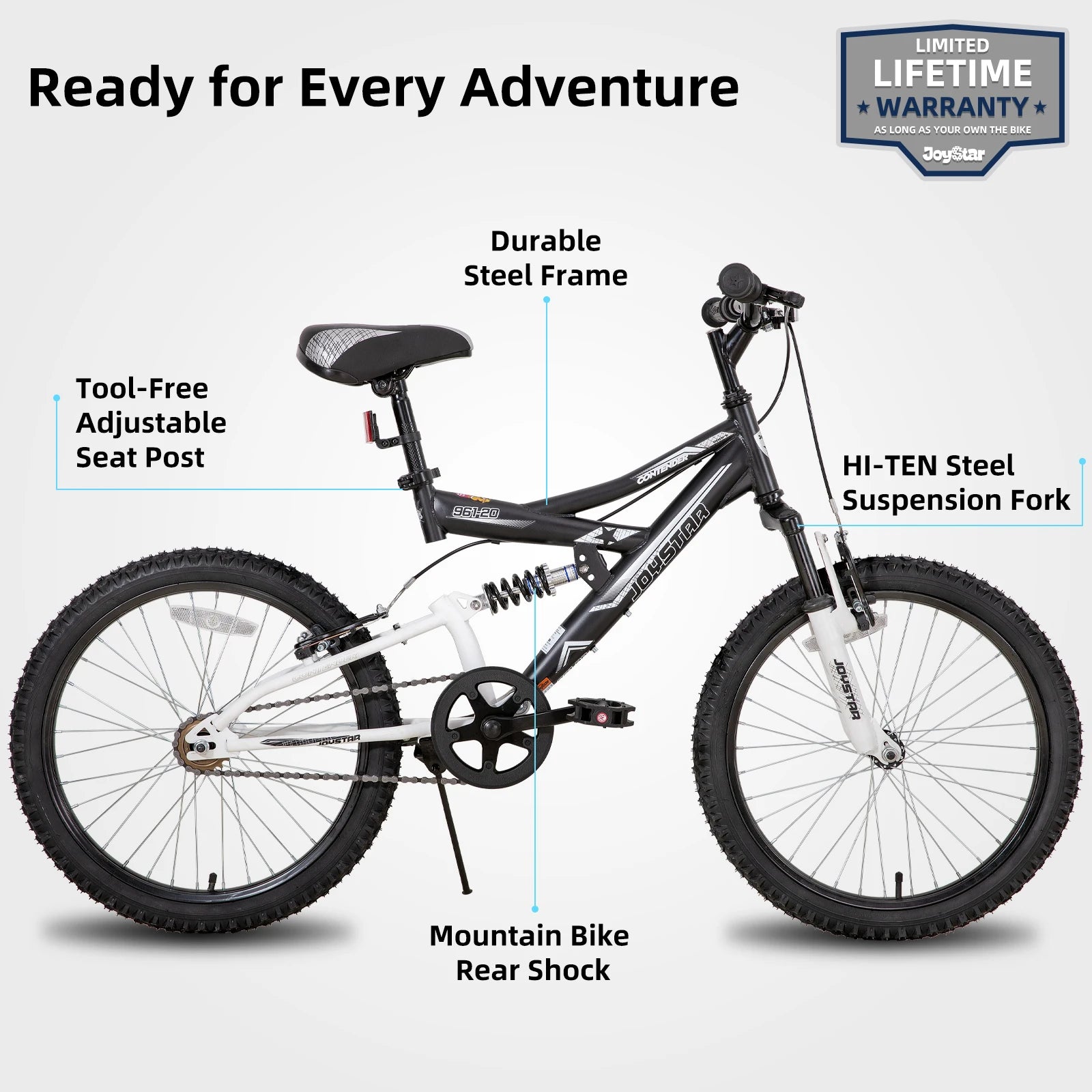 20 Inch Kids' Bike for Kids Ages 5-13 Years Old, Dual-Suspension Kids Mountain Bike