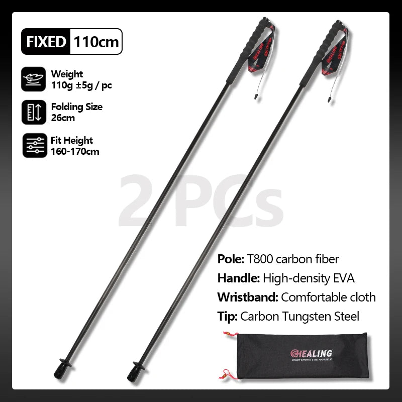 2PCs Trekking Poles Carbon Fiber 115g Ultra-Light For Hiking & Camping. Foldable Outdoor Gear