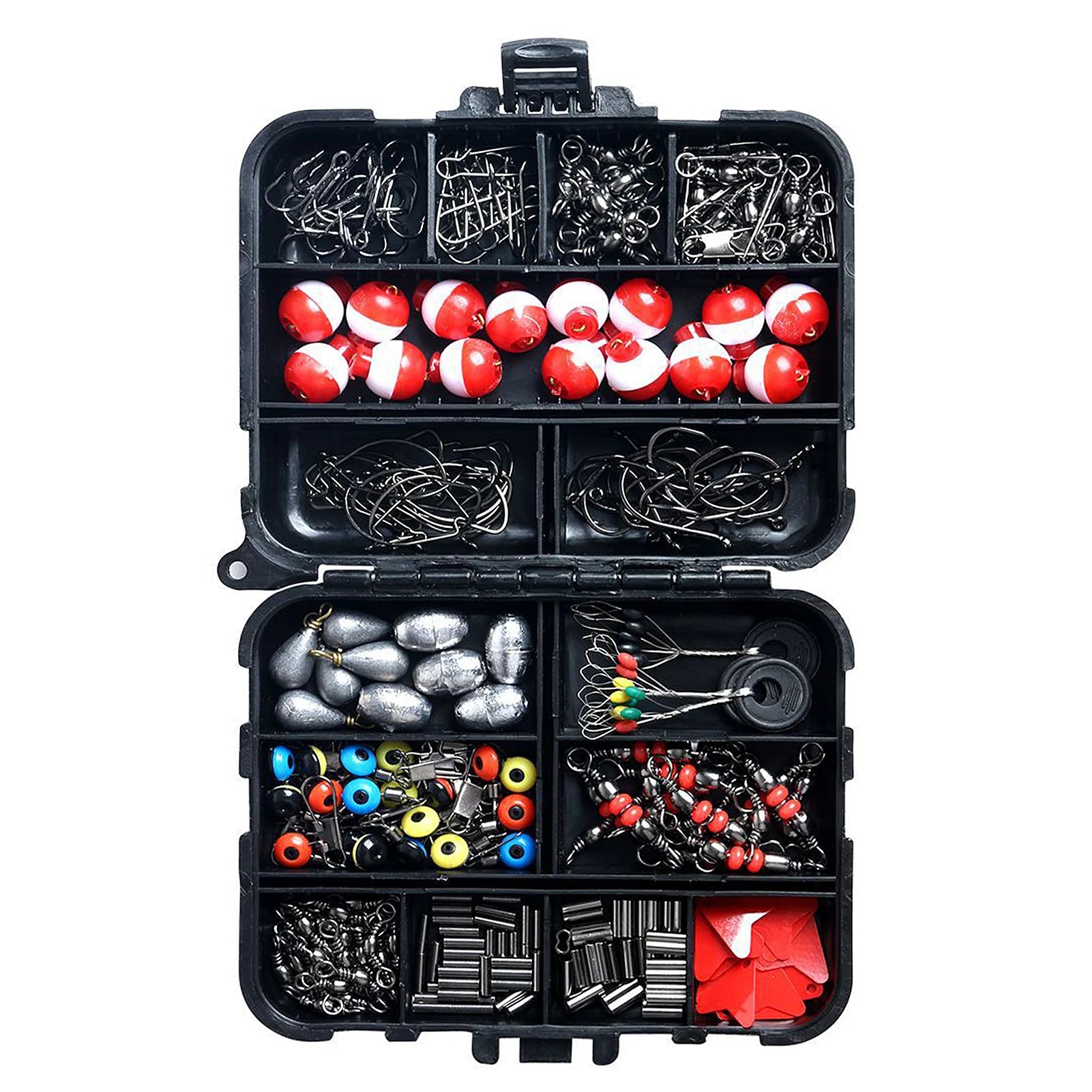 263pcs Fishing Accessories Set with Tackle Box. Includes Pliers, Jigs, Hooks, Sinker Weights, Swivels, Snaps, Bobs, And  Sinker Slides