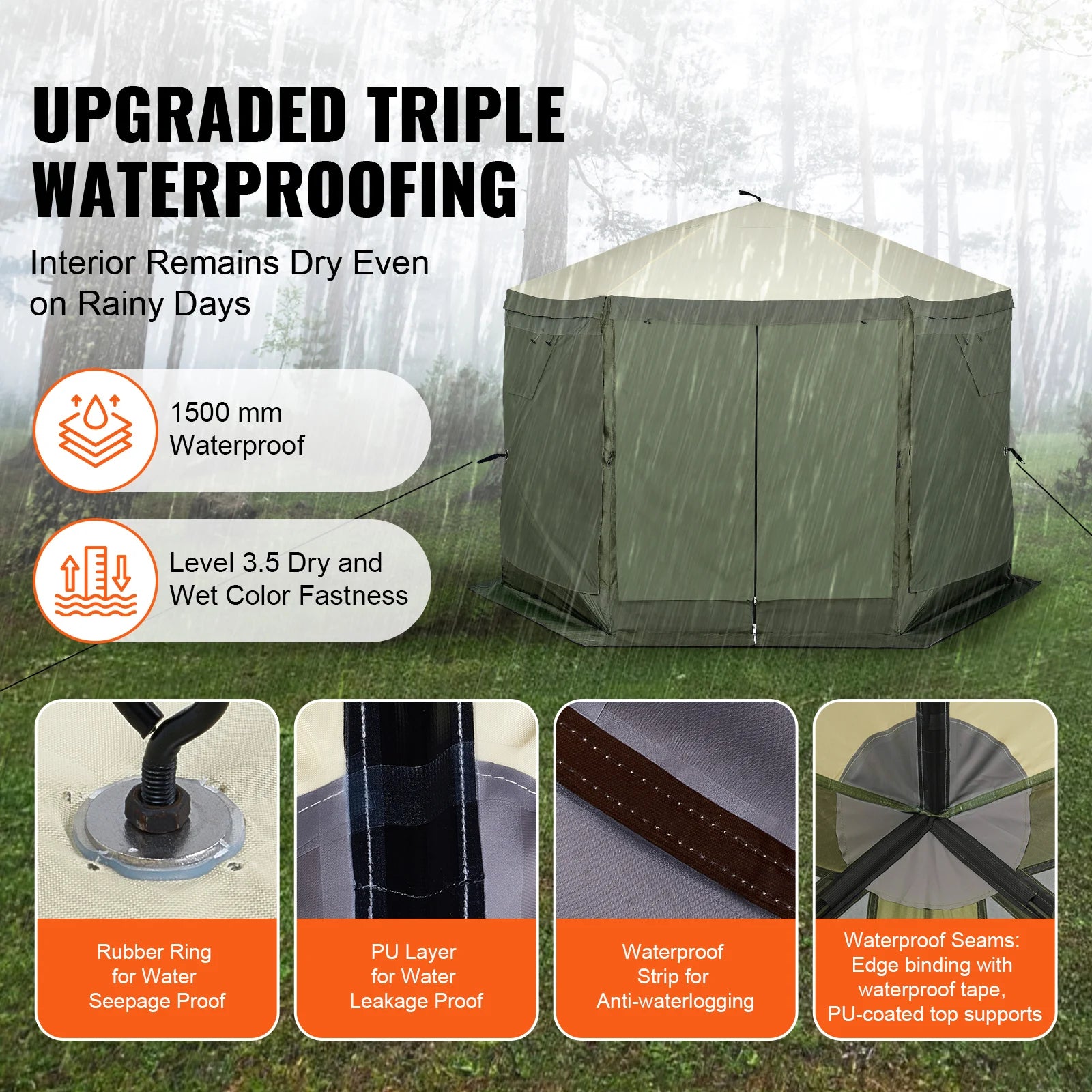 Pop Up Gazebo Tent Pop-Up Screen Tent 6 Sided Canopy Sun Shelter with 6 Removable Privacy Wind Cloths & Mesh Windows