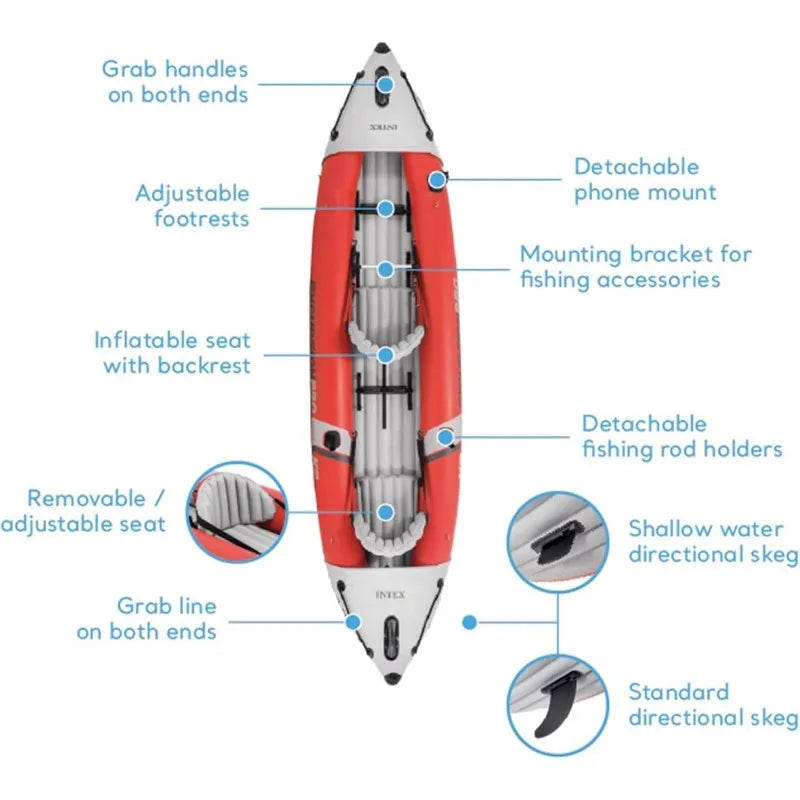 Inflatable Kayak Set: Includes Deluxe 86in Kayak Paddles and High-Output Pump – SuperTough PVC