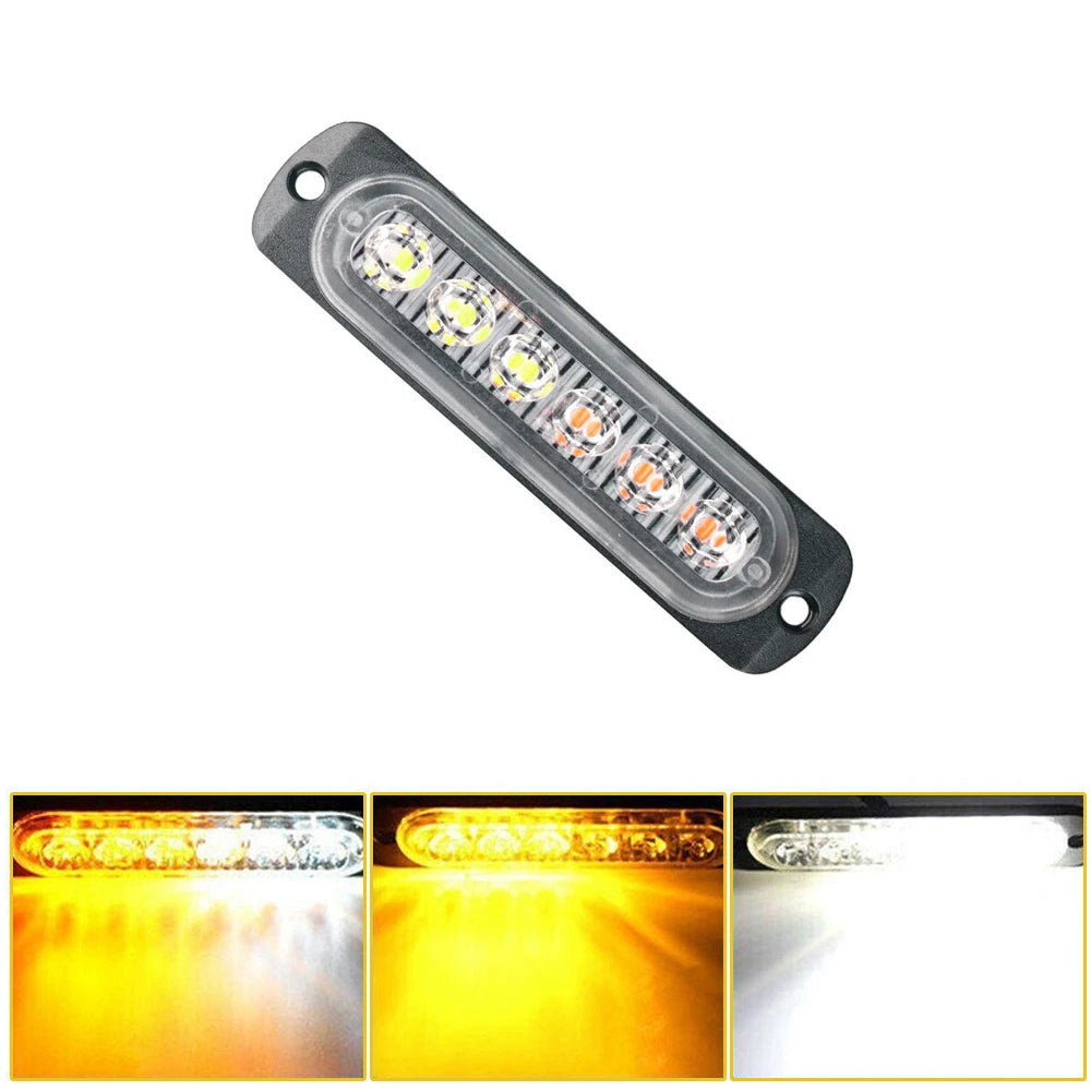 8Pcs Amber White 6LED  Emergency Beacon And Warning Hazard Flash Strobe Light 12V-24V For Use as Camping LED Lamp