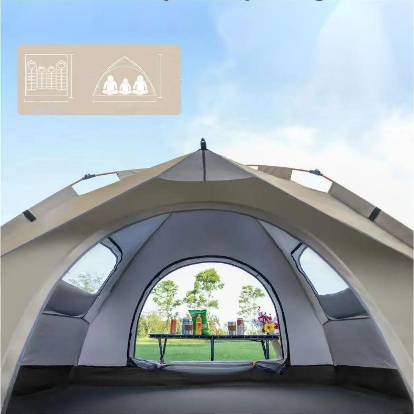 Outdoor Shelter & Sunshade, Reactive Camping Tent with Two Doors and Two Windows