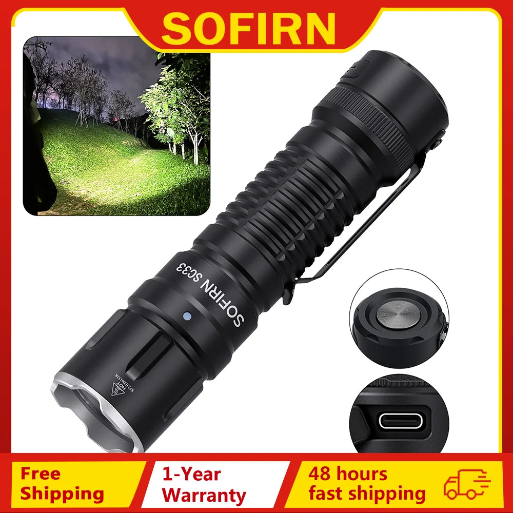 70.3 HI LED Flashlight Tactical 5200lm Powerful 21700 USB C Rechargeable Torch with Tail E-switch Outdoor Light