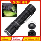 70.3 HI LED Flashlight Tactical 5200lm Powerful 21700 USB C Rechargeable Torch with Tail E-switch Outdoor Light
