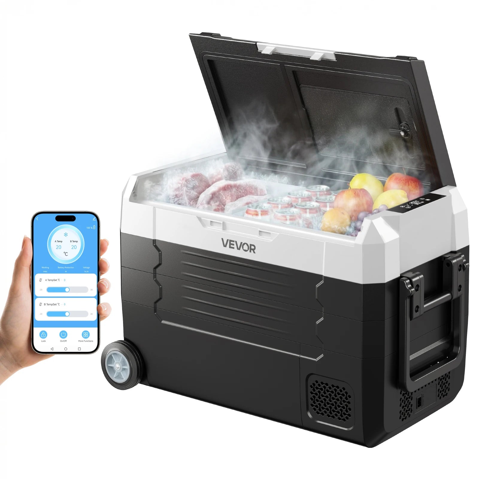 Portable Car Refrigerator, Mini Fridge With Freezer, With Built In Compressor Uses DC OR 110-240V, For Camping