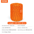 220ft Dual-Weave Polyester Rope 48-Strand Outdoor Accessories Emergency Cord for Camping Swinging Rappelling Rescue