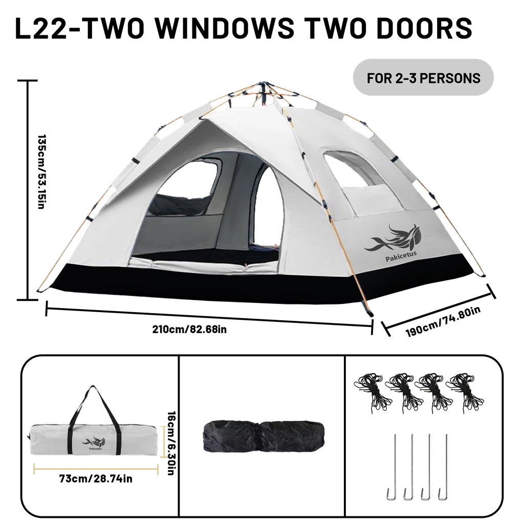 2-4 Person Automatic Pop Up Camping Tent, Instant Quick Setup Portable Windproof Tent, Lightweight Backpacking Shelter for Outdoor Travel Hiking Picnic