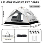 2-4 Person Automatic Pop Up Camping Tent, Instant Quick Setup Portable Windproof Tent, Lightweight Backpacking Shelter for Outdoor Travel Hiking Picnic