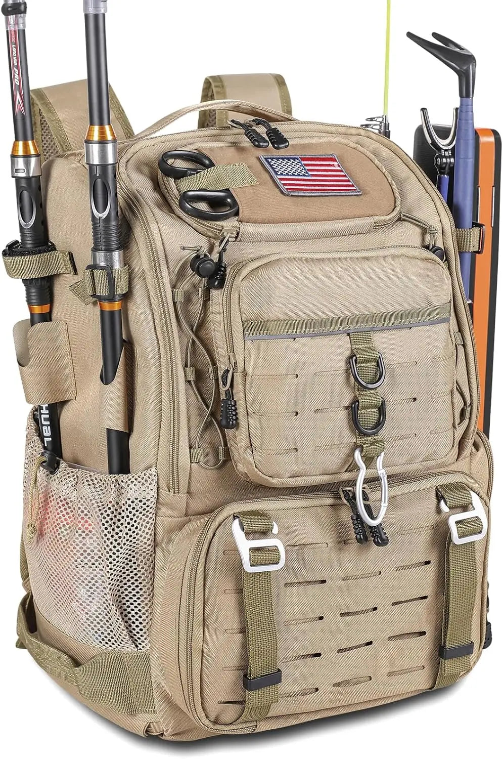 39L Fishing Tackle Backpack with Rod Holders & Cooler,Water-resistant,  Gear Storage Bag
