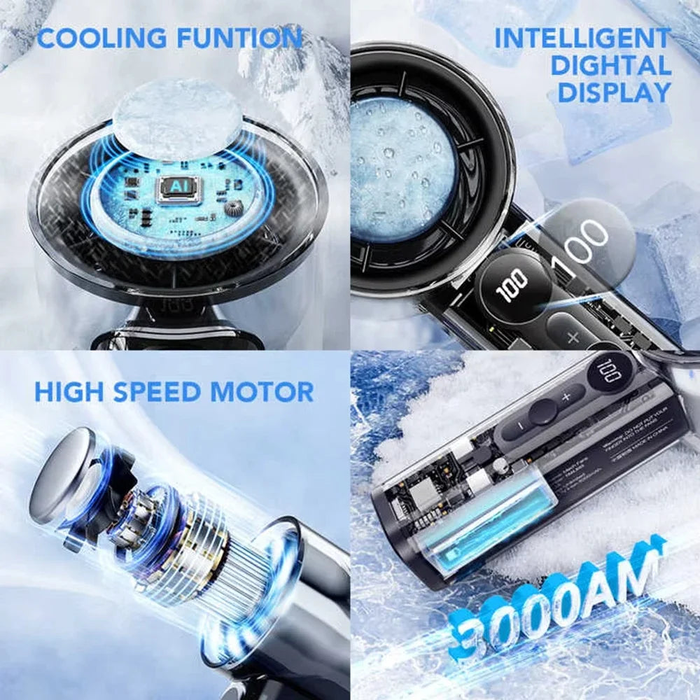 Semiconductor Refrigeration High-speed Handheld Electric Fan 3000mAh USB Portable Rechargeable Outdoor Small Fan
