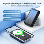 Solar Power Bank 10000mAh-15W WirelessCharging & 20W PD Fast Charge | Portable Solar Charger for iPhone 16/15/14/13/12