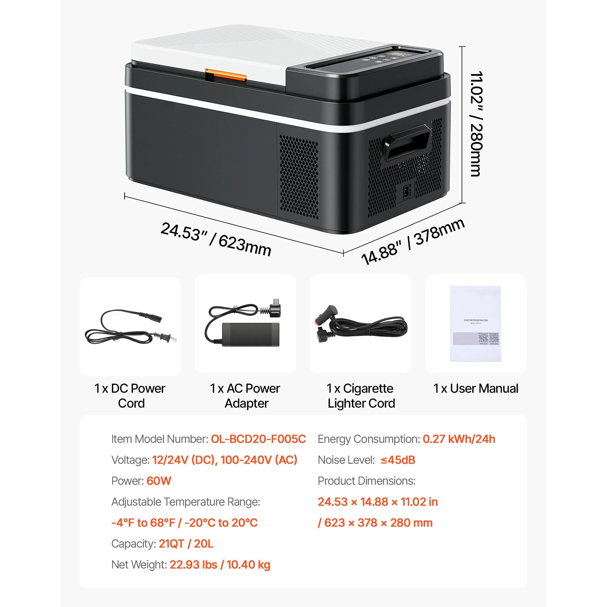 Portable Car Refrigerator, Mini Fridge With Freezer, With Built In Compressor Uses DC OR 110-240V, For Camping