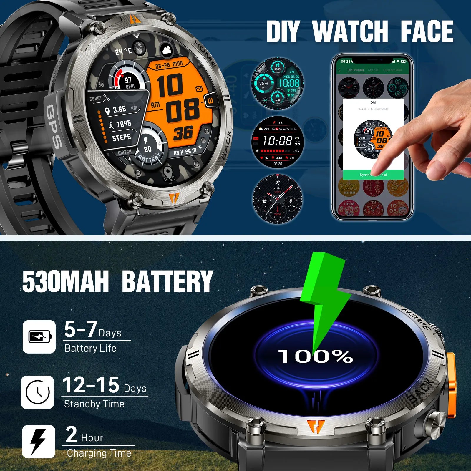Smart Watch For Men With Bluetooth Calling & Full Touch Screen, Has Health Monitor For Heart Rate And Has Flashlight