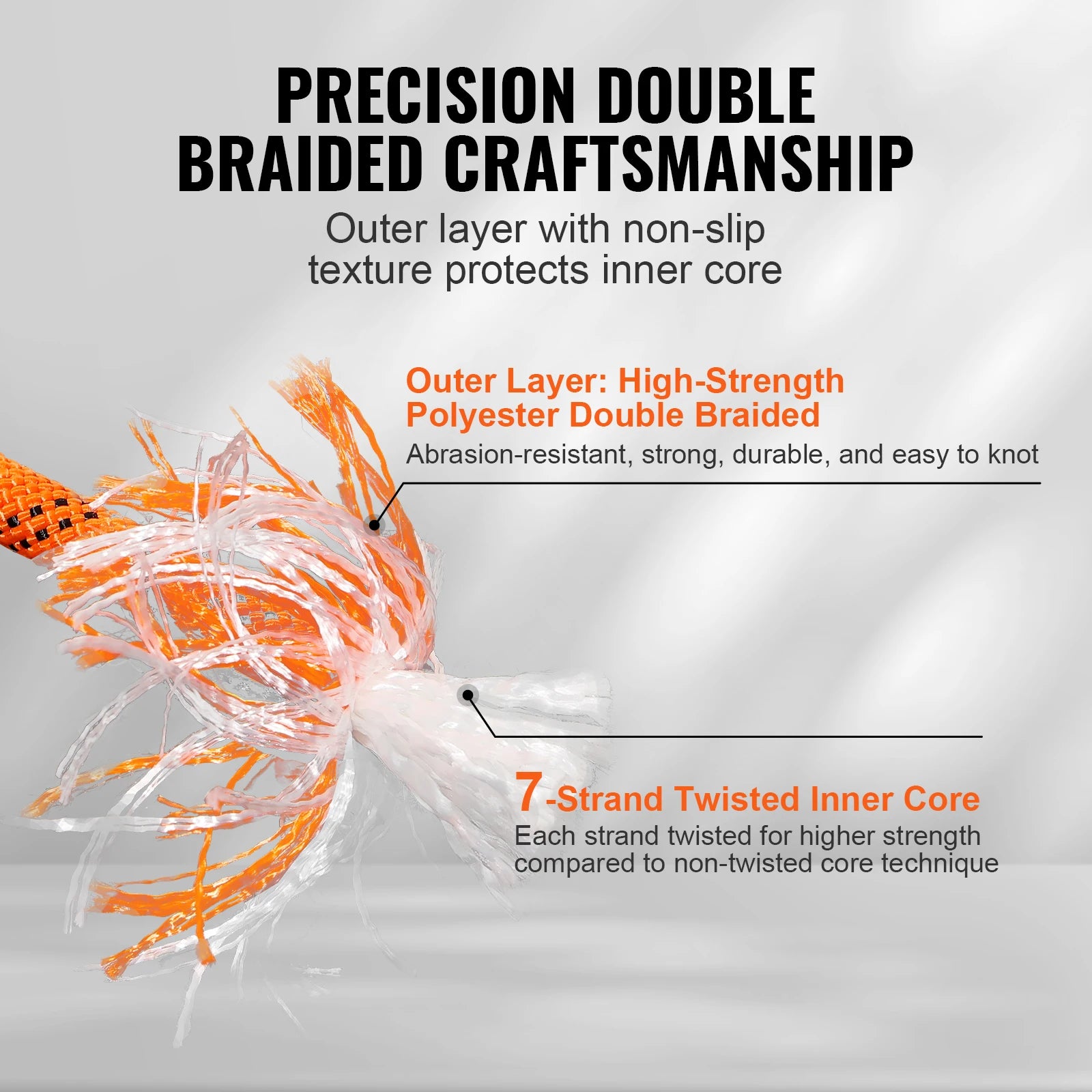 220ft Dual-Weave Polyester Rope 48-Strand Outdoor Accessories Emergency Cord for Camping Swinging Rappelling Rescue