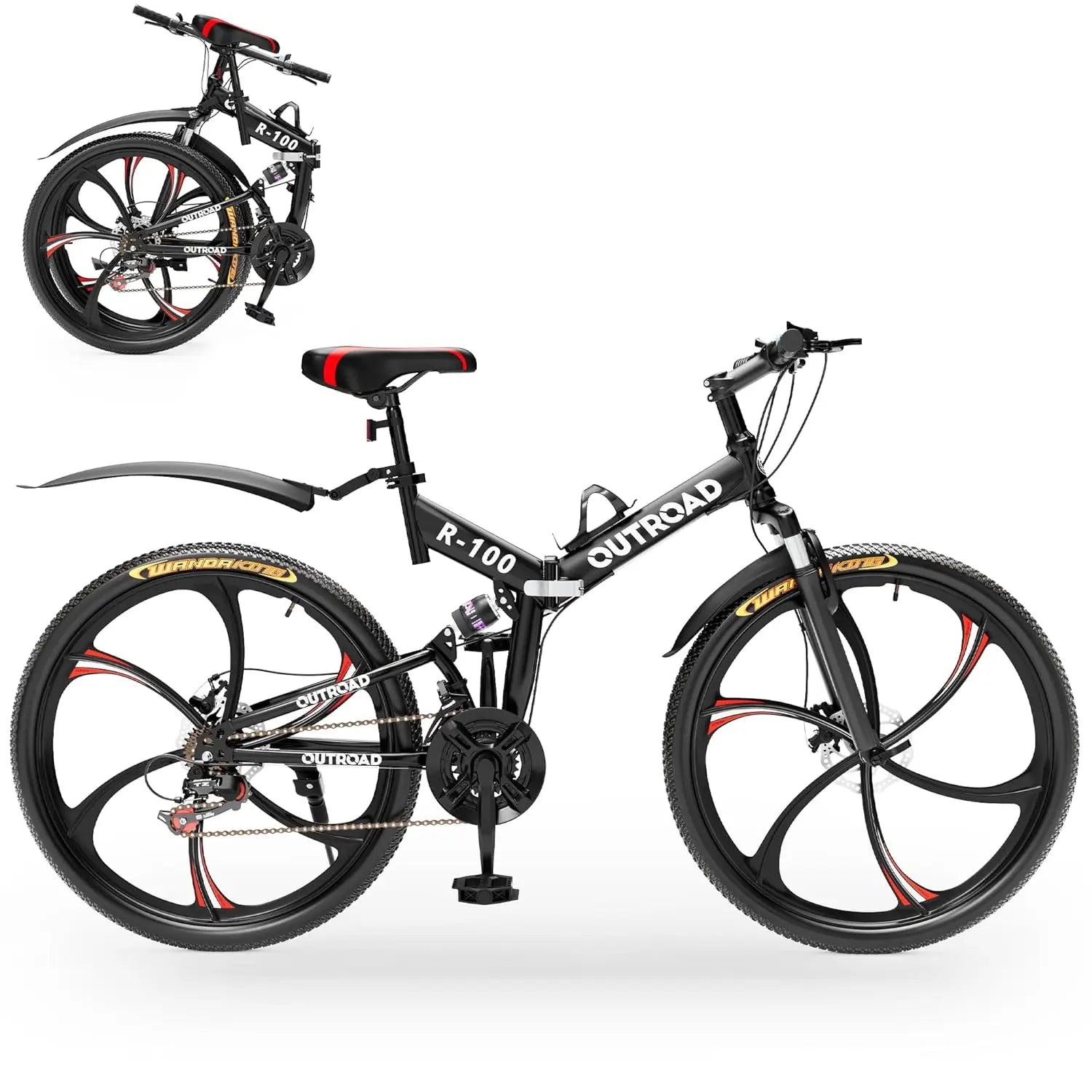 26 Inch Folding Mountain Bike, 21 Speed Full Suspension High-Carbon Steel MTB Foldable Bicycle, Dual Disc, Customized