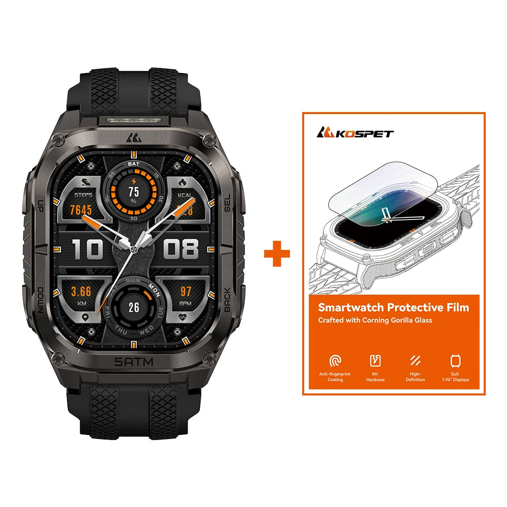 Rugged Smartwatch for Men Military-Grade GPS Watch with Flashlight 5ATM Waterproof Health & Fitness Tracker