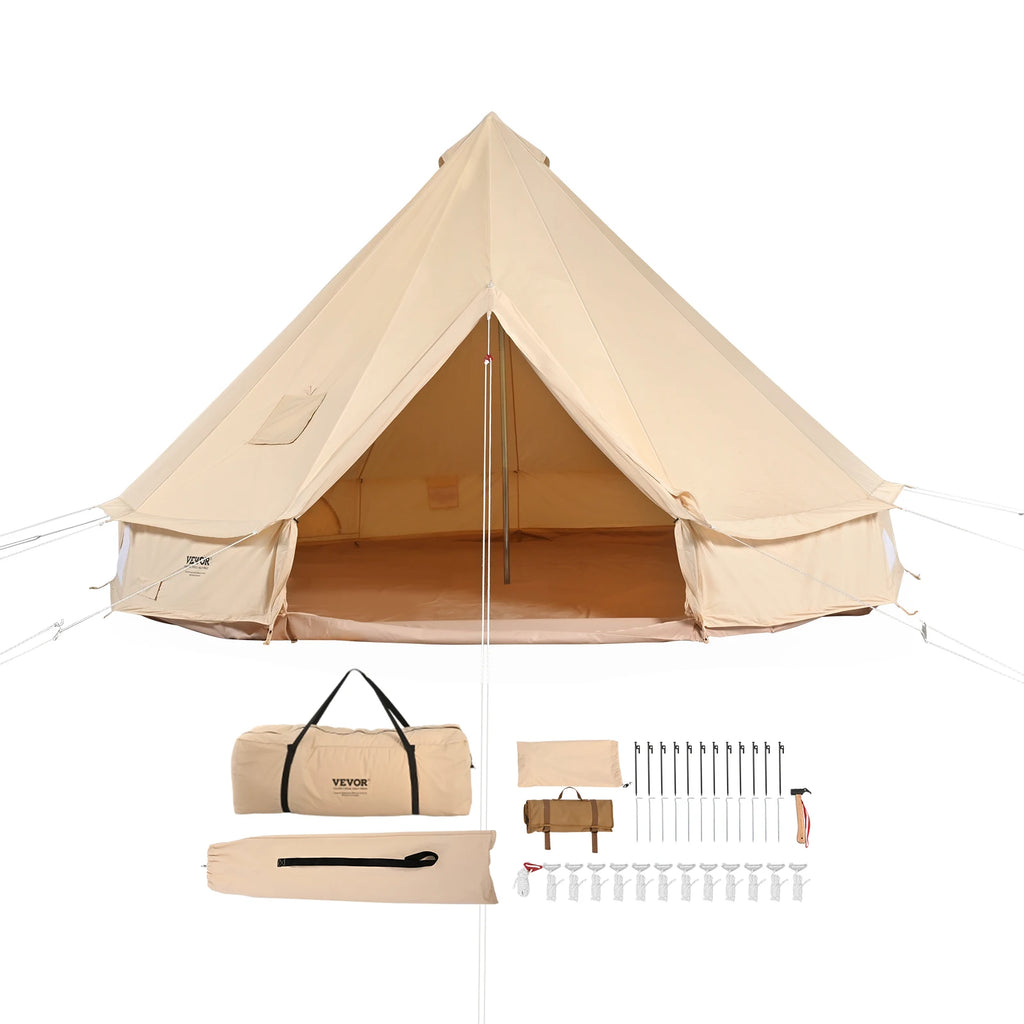 Canvas Bell Tent 4 Seasons 5m Yurt Tent Canvas Tent for Camping with Stove Breathable Tent Holds up to 8 People