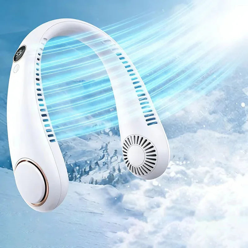 Mini Neck Mounted Fan Portable Bladeless Neck USB Rechargeable Air Cooler 5 File Speed Summer Sports Fan Outdoor Sports Fans
