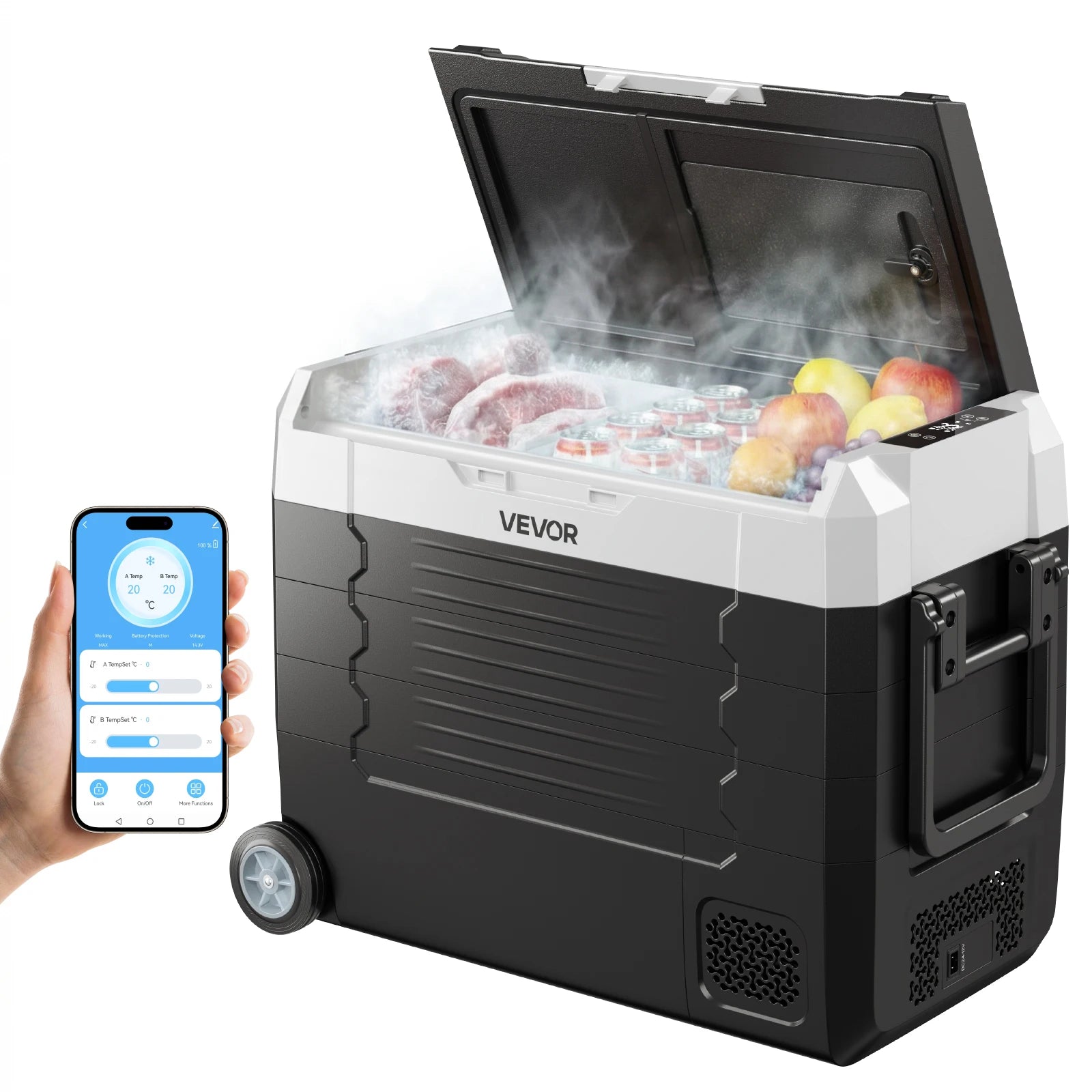 Portable Car Refrigerator, Mini Fridge With Freezer, With Built In Compressor Uses DC OR 110-240V, For Camping