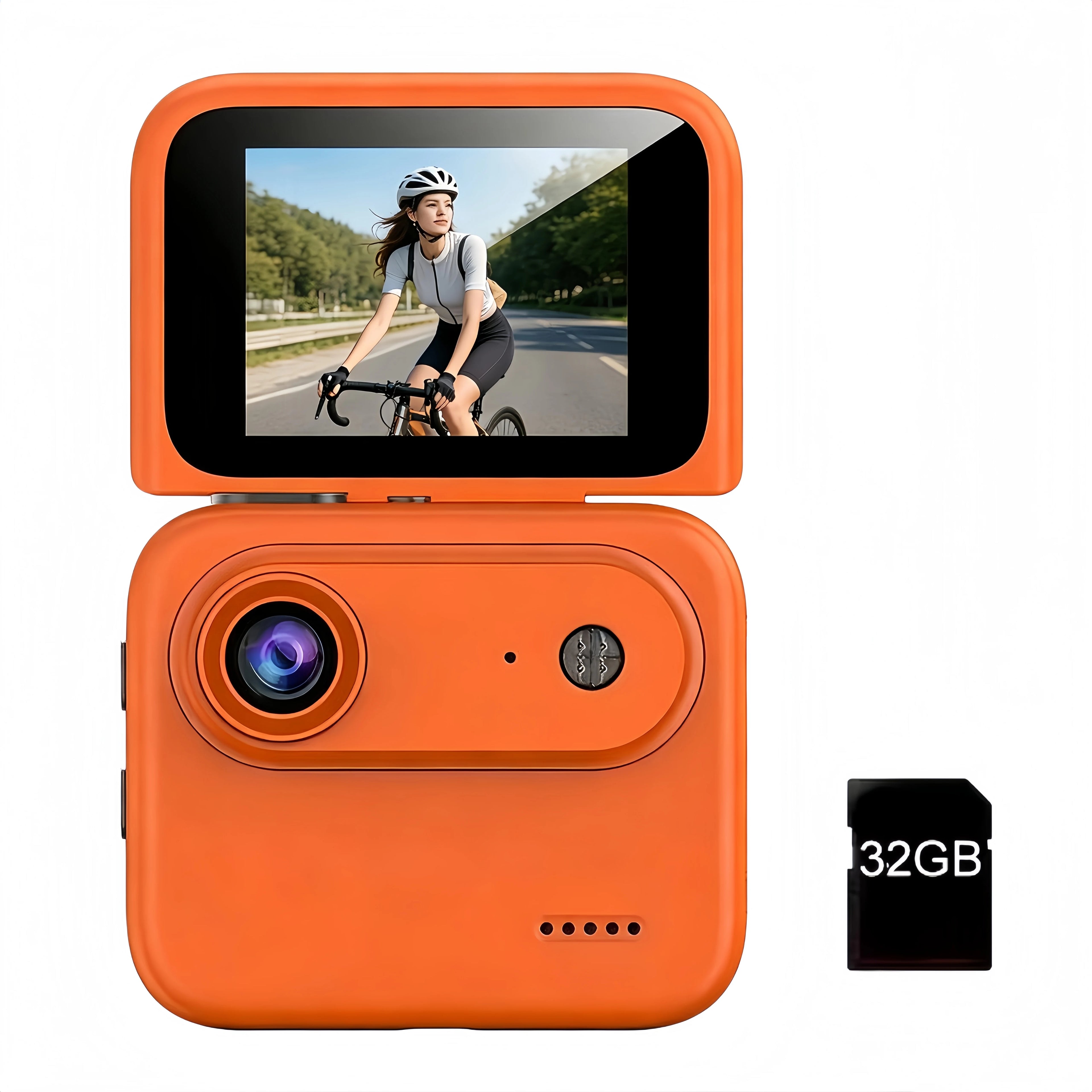 32GB 4K HD Flip Screen Thumb Camera Action Camera | Outdoor Recording, VLOG Cycling Camcorder, Anti Shake Flip Screen Panoramic Travel Shooting, Large Wide-angle First Person View Recording Camera, USB Charging, Lightweight S