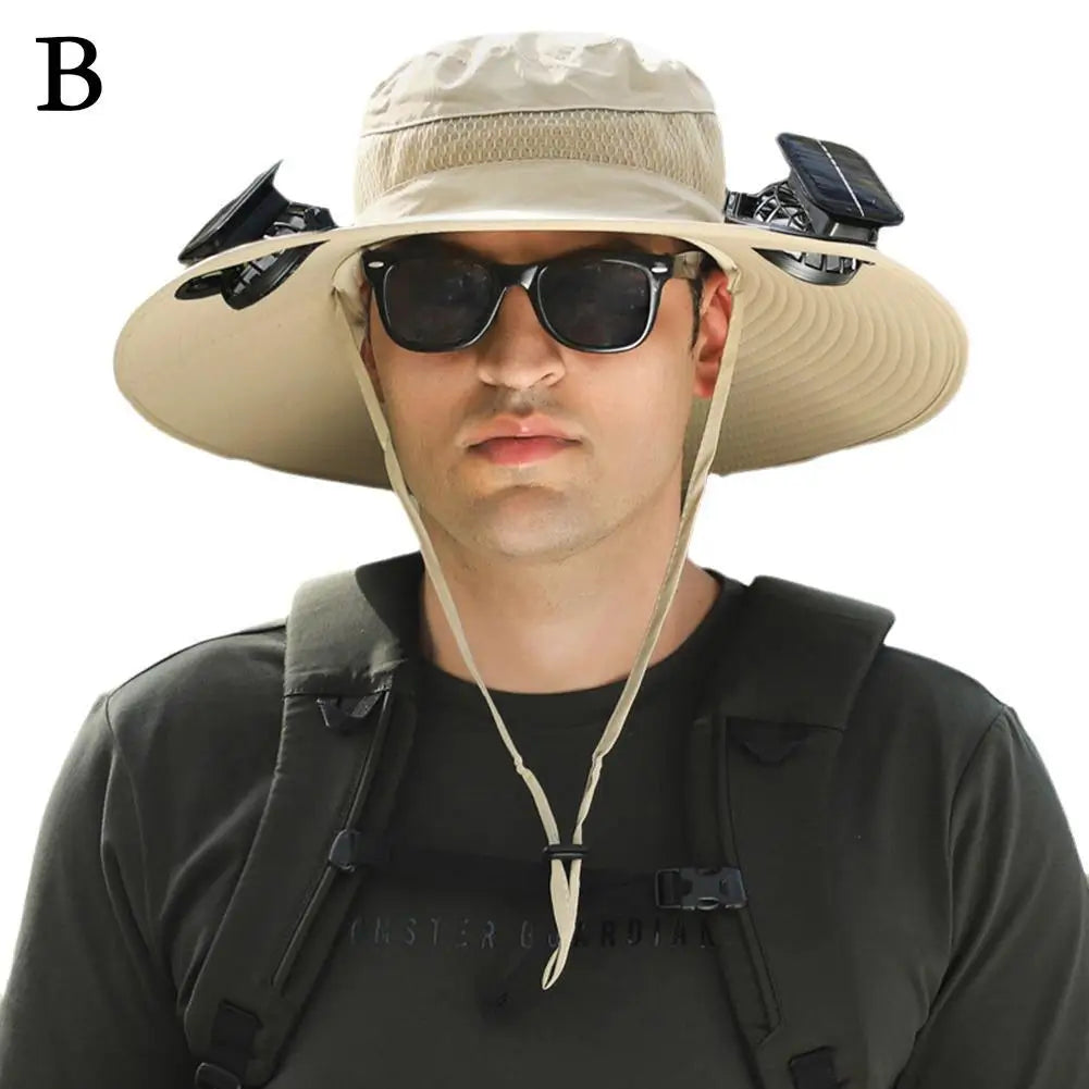 Outdoor Camping Fishing Hiking Sunscreen Fisherman Hat Solar Fan Cap Portable Solar Charging Cap with Fan Suitable