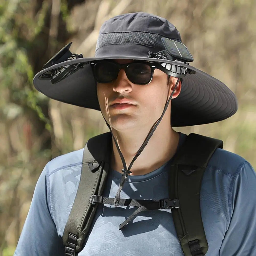 Outdoor Camping Fishing Hiking Sunscreen Fisherman Hat Solar Fan Cap Portable Solar Charging Cap with Fan Suitable
