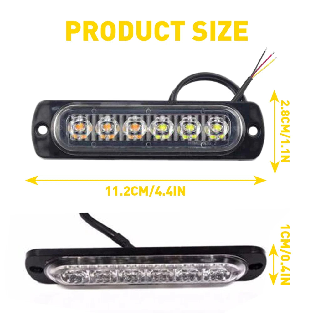 8Pcs Amber White 6LED  Emergency Beacon And Warning Hazard Flash Strobe Light 12V-24V For Use as Camping LED Lamp