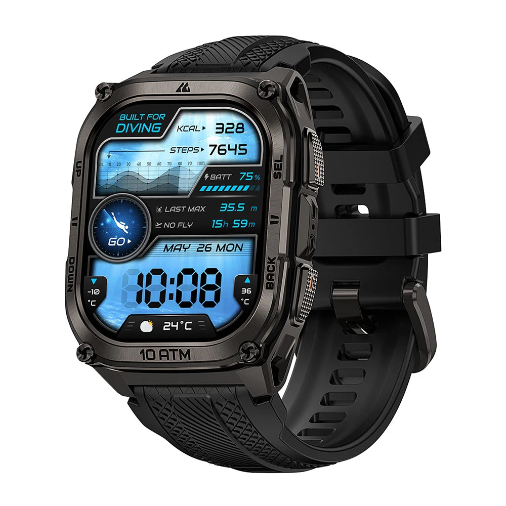 Smart Watch Stainless Steel 6-Sat GPS Offline Maps 10ATM Waterproof 45M Dive 24/7 Health Monitor for Android iOS