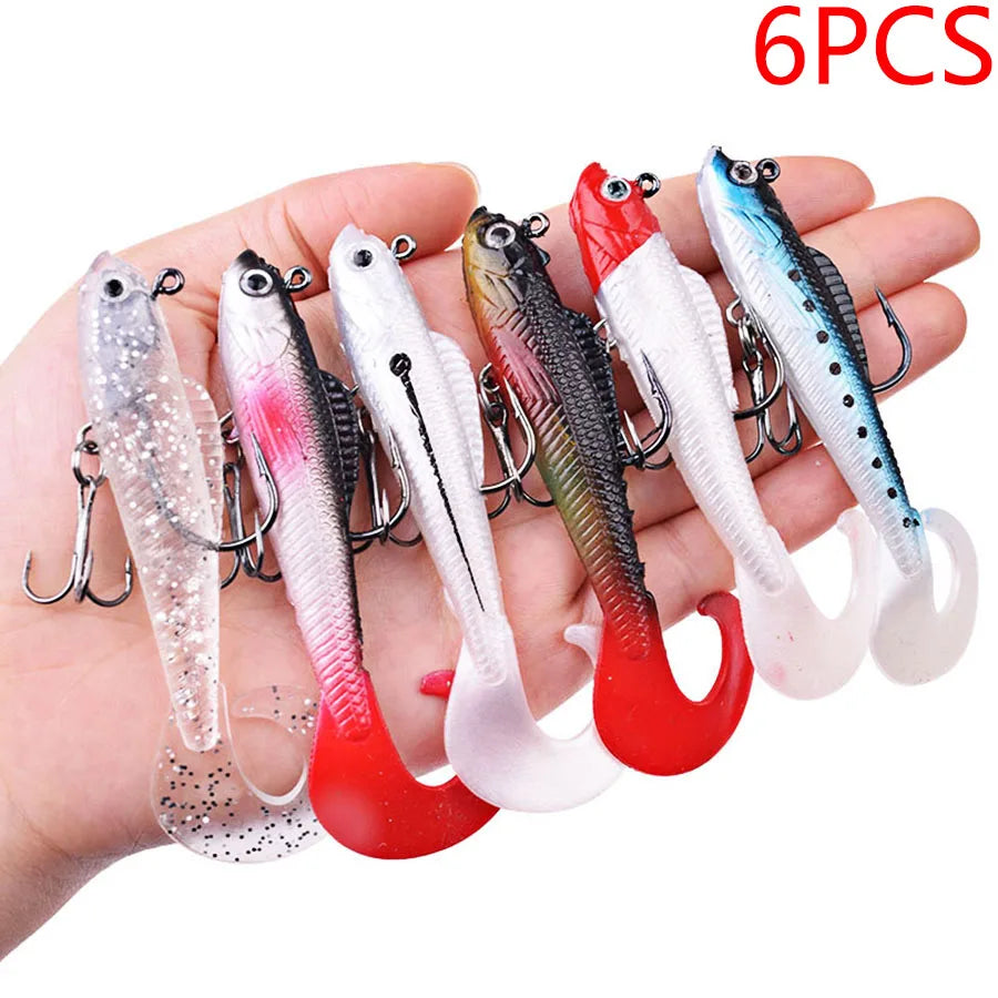 6PCS Wobblers Artificial Baits Fishing Tackle Soft Silicone Bait For Sea Bass Spoon Pike Carp Fishing Lures Swimbait2027
