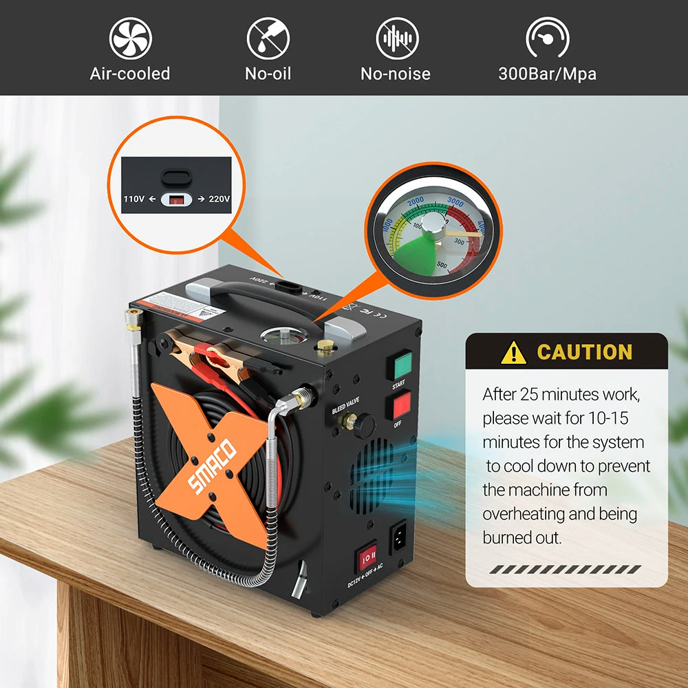 Portable High Pressure Air Compressor 4500psi/30mpa For Scuba Tank Hpa Pump Oil Free. 12v Dc Or 220v Ac