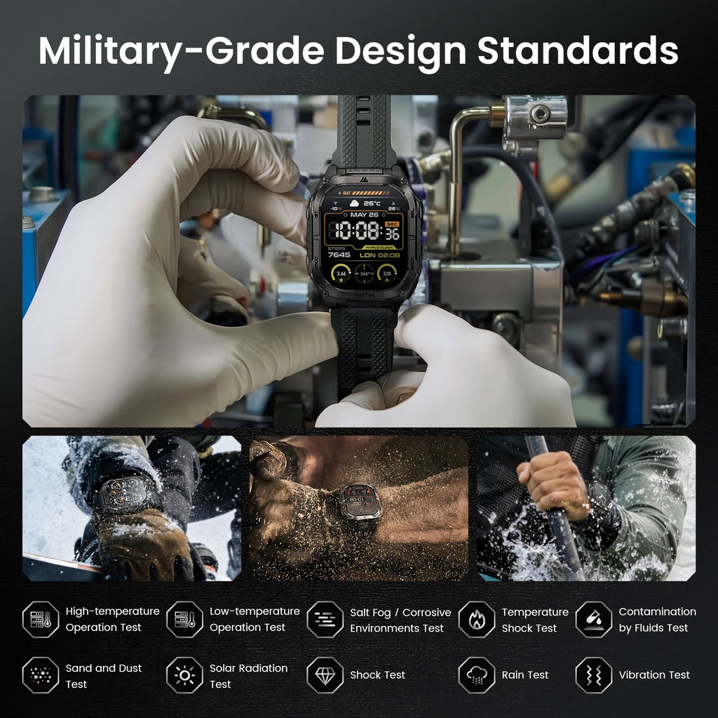 Advanced GPS Smartwatch for Men MIL-STD-810H Tough 5ATM Waterproof Integrated Flashlight & Health Tracking
