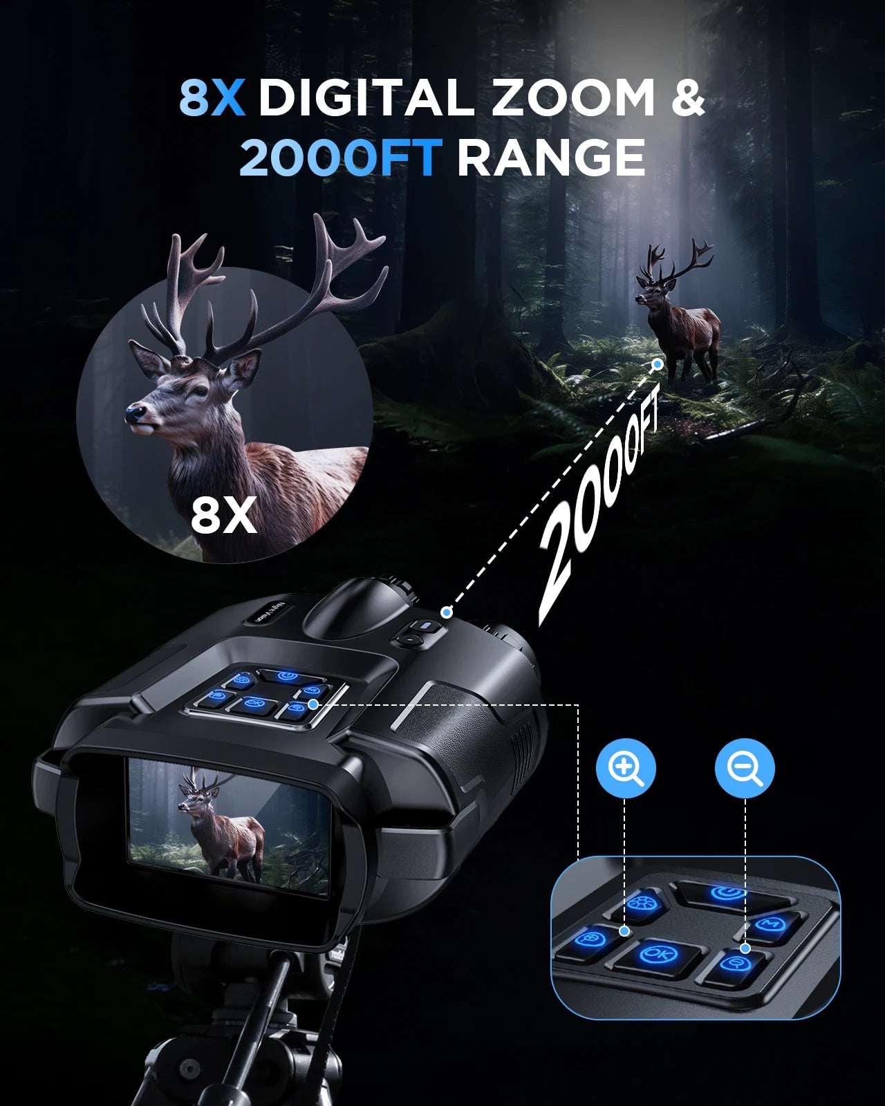 4K Night Vision Binoculars for Adults, 64GB Memory Card 3inch Screen 8X Digital Zoom With Tactical Light, 5000mAh Rechargeable Gear for Hunting & Camping, Infrared Vision Night Goggle, Gifts for Men Husband Dad