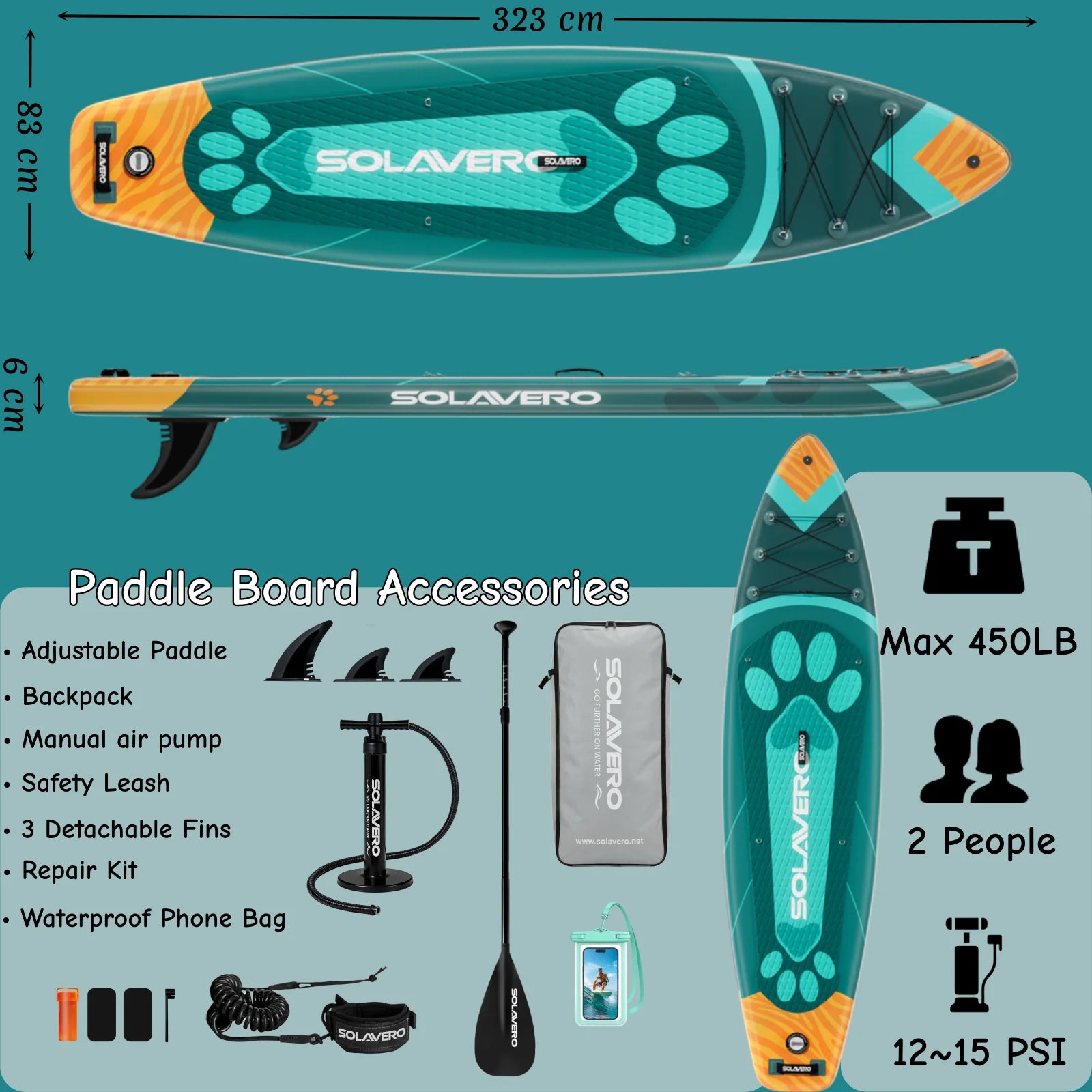 Stand Up Paddle Board, Inflatable Paddle Board with Premium Accessories, SUP Board with Non-Slip EVA Deck, Suitable for Sea Lake