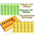 30pcs/24pcs/18pcs/12pcs/6pcs AA AAA NiMh 1.2V 700mah Rechargeable Battery Set with 6 Slot Charger