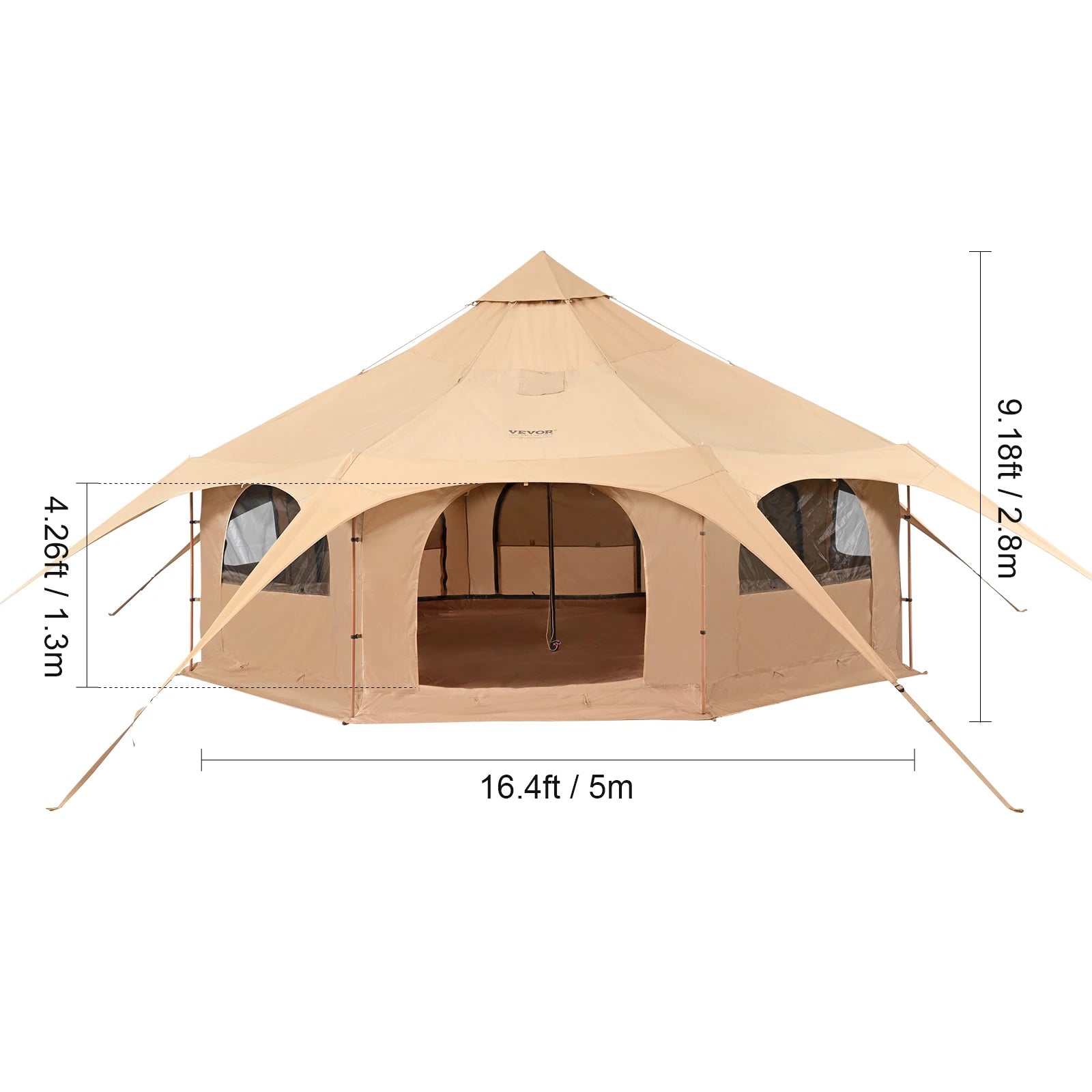 Canvas Bell Tent 4 Seasons 5m Yurt Tent Canvas Tent for Camping with Stove Breathable Tent Holds up to 8 People