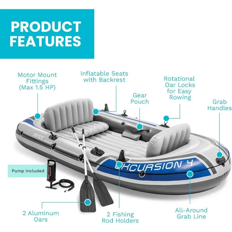 Inflatable Boat Set: Includes Deluxe 54in Boat Oars and High-Output Pump – Adjustable Seats