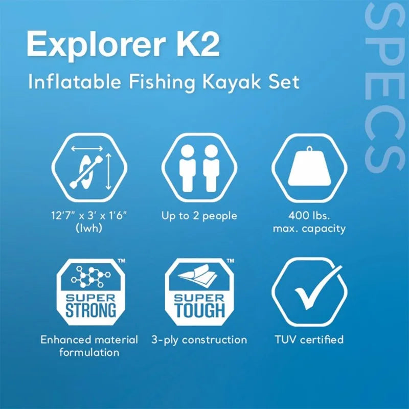 Inflatable Kayak Set: Includes Deluxe 86in Kayak Paddles and High-Output Pump – SuperTough PVC