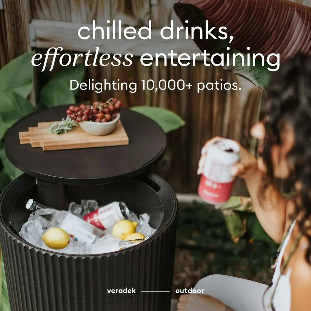 Outdoor Cooler Side Table 2 in 1, Black, 21 inch