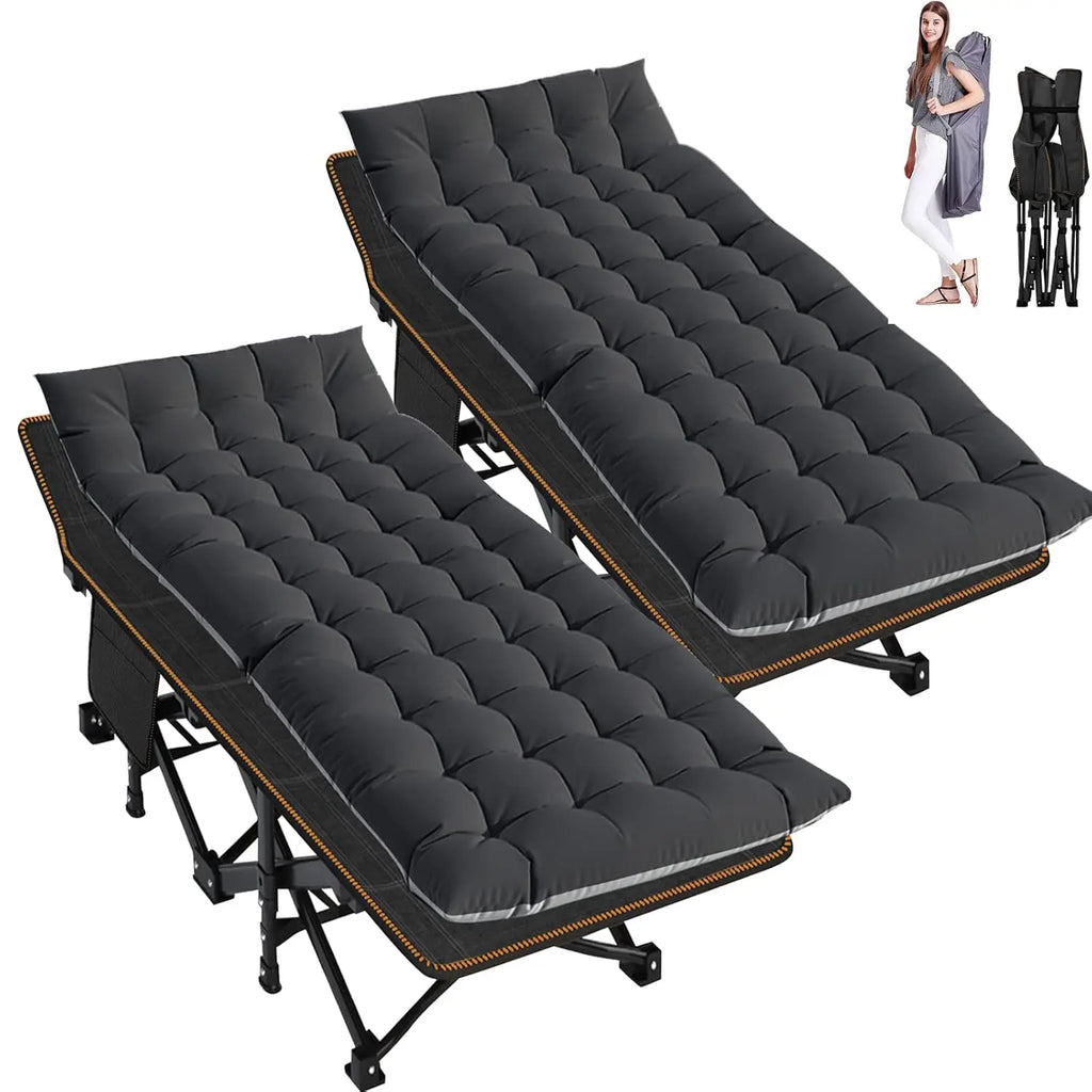2PK XXL Camping Cot for Adults 900LBS  Oversized Folding Bed with Mattress Pad, Heavy Duty 1200D Oxford, Customized
